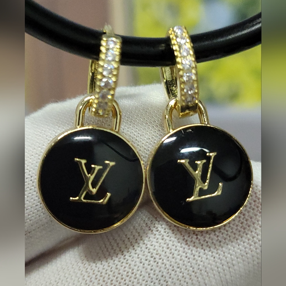 Crystal, Gold Earings LV Double Sided Zipper Pulls